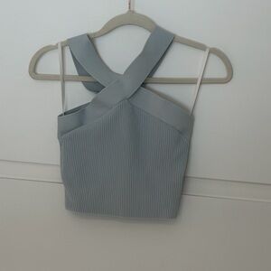 Aritzia Blue Cross-Strap Ribbed Crop Top